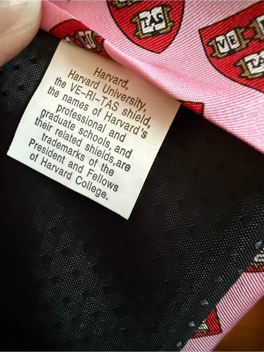 The Jardin Collection  100% silk Harvard University Tie Pink Veritas Shield